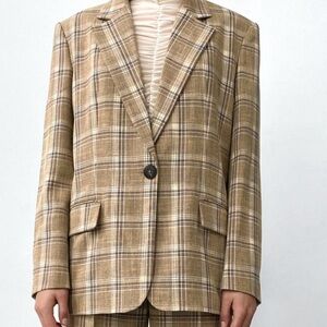 ZARA SINGLE BREASTED OVERSIZED PLAID BLAZER   XS-M